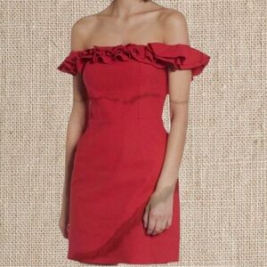 Astr Off-Shoulder Ruffle Red Mini Dress